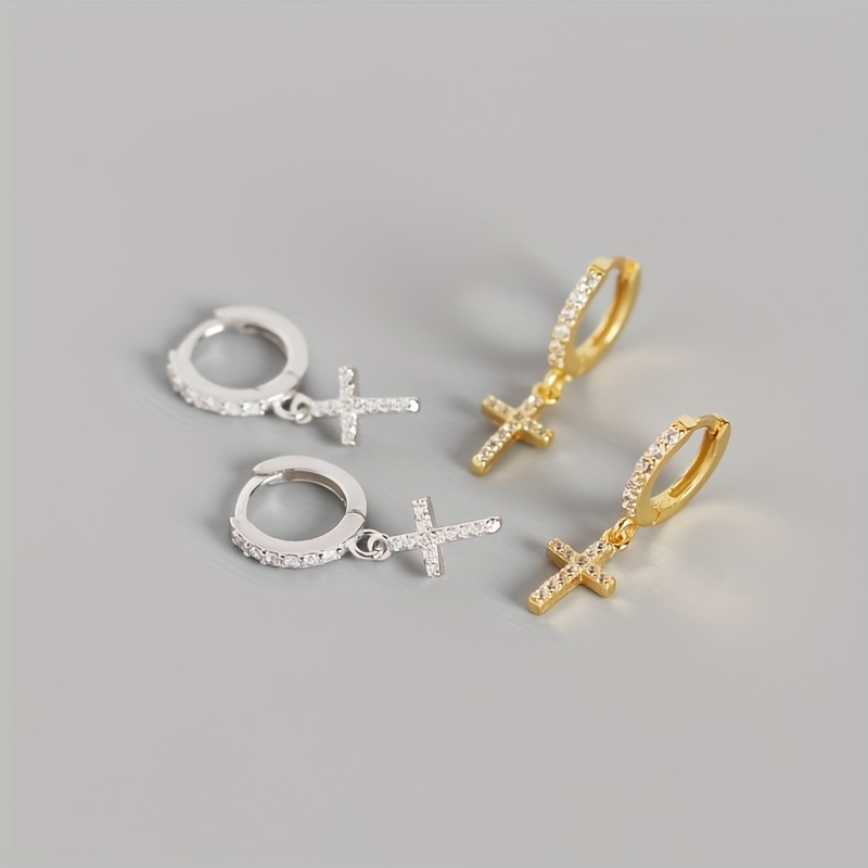 Men's Full Rhinestone Cross Zircon Earrings